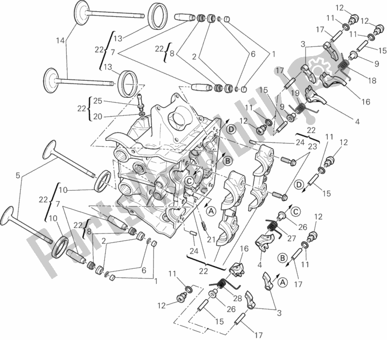 Alle onderdelen voor de Horizontale Cilinderkop van de Ducati Diavel Diesel 1200 2017